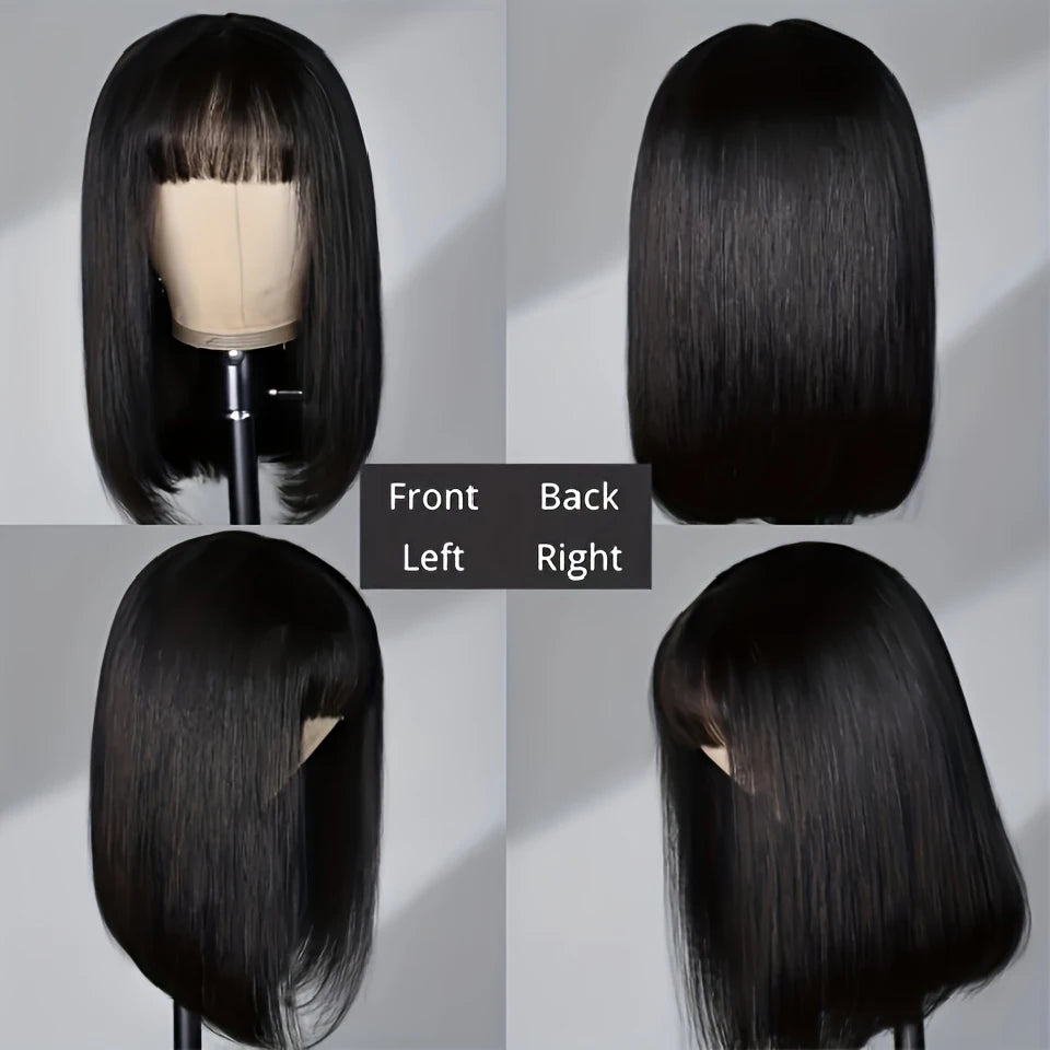 Gerade kurze Bob-Perücke mit Pony Vietnamesisches 100% Echthaar Double Drawn Bob Perücken Kleberlose Glatte Perücken Im Ausverkauf 180%