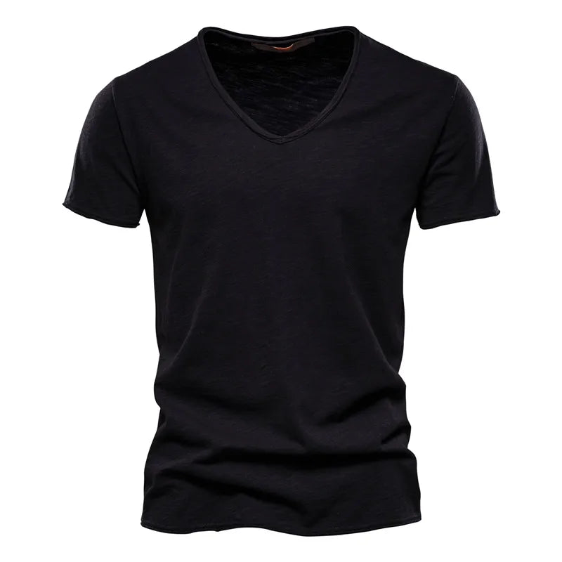 AIOPESON 5 PCS SET 100% COTTON V-neck T-shirts Men Casual Slim Fit Solid Color Summer T Shirt for Men Brand New Quality