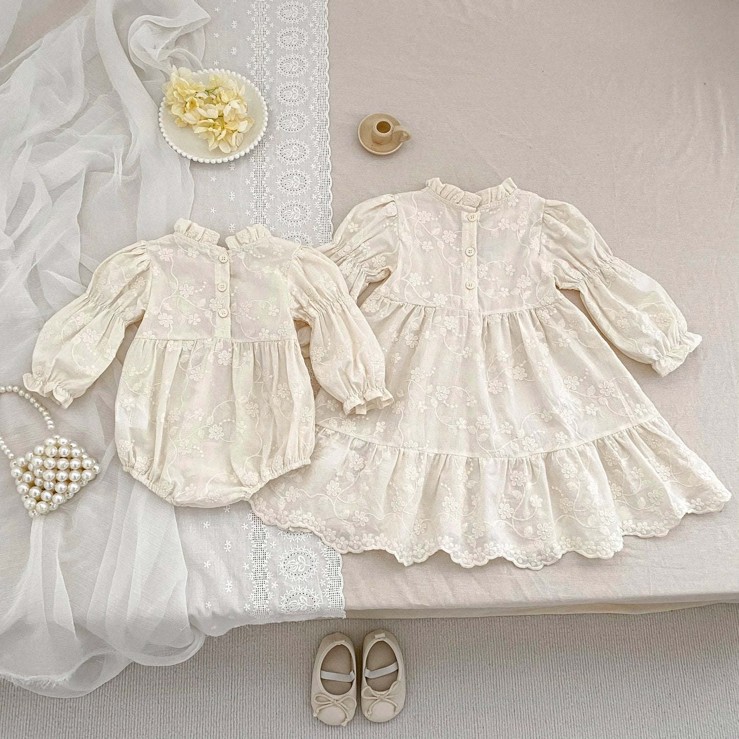 Nouvelle robe de sœur automne 0-6 ans, robe de soirée pour fille, barboteuse brodée pour bébé fille, robe de princesse en coton pour enfants, fête d'anniversaire de sœur