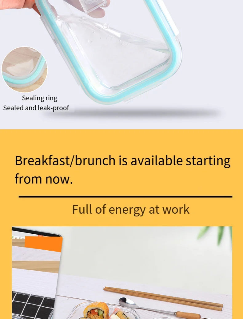 Boîte alimentaire en verre, préparation de repas, boîte à lunch hermétique, compatible micro-ondes, four, congélateur et lave-vaisselle