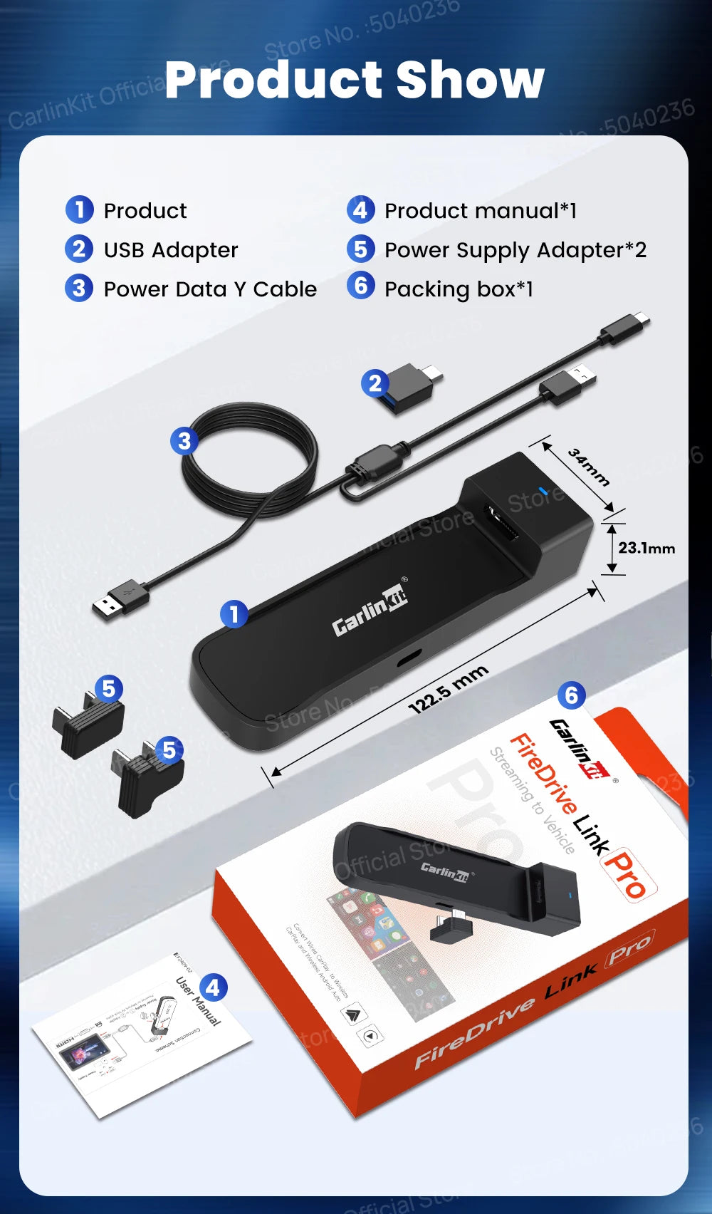 Adaptateur sans fil 3-en-1 CarlinKit FireDrive Link Pro Wireless Android Auto CarPlay HDMI Pour Fire TV Stick Lite/Max/HD Lire des vidéos