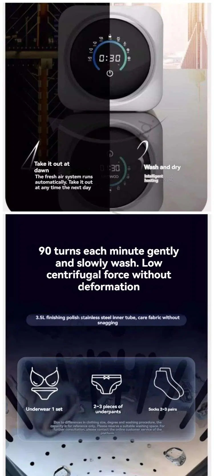 Small automatic wall-mounted smart underwear washer and dryer, suitable for both home and car use, 220V.
