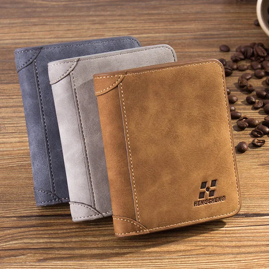 New Men's Wallet Short Frosted Leather Wallet Retro Two Fold Vertical Wallet Youth Korean Multi-Card Wallet 2022 Luxury Wallet