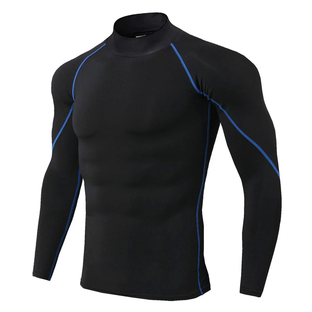Sport T-Shirt Herren Kompressions Laufshirt Elastisches Langarm Fitness Sport-Top Gym Workout Unterhemd Sportbekleidung