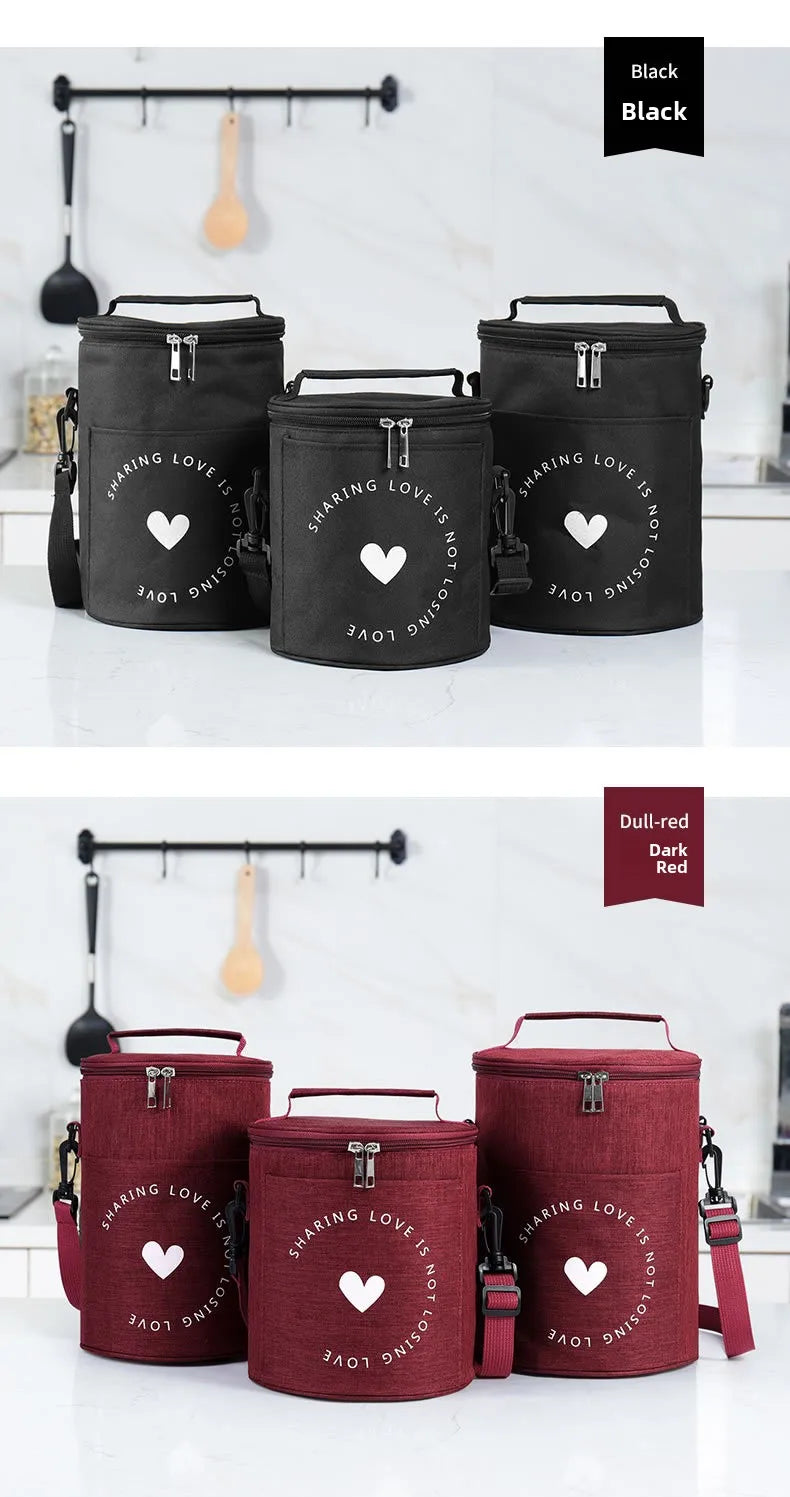 Große runde Thermische Lunchtasche Verdickte Aluminiumfolie Isolierte Bento-Tasche mit Reisbehälter Wärmetasche Mahlzeitenbeutel Oxford T...