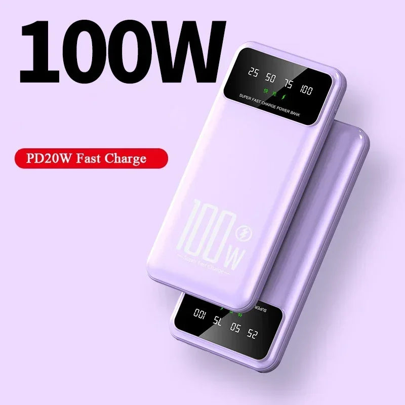 100W Superschnelles Laden Tragbares externes Akkuladegerät für iPhone 15 14 13 Samsung Huawei Xiaomi Powerbank 20000mAh