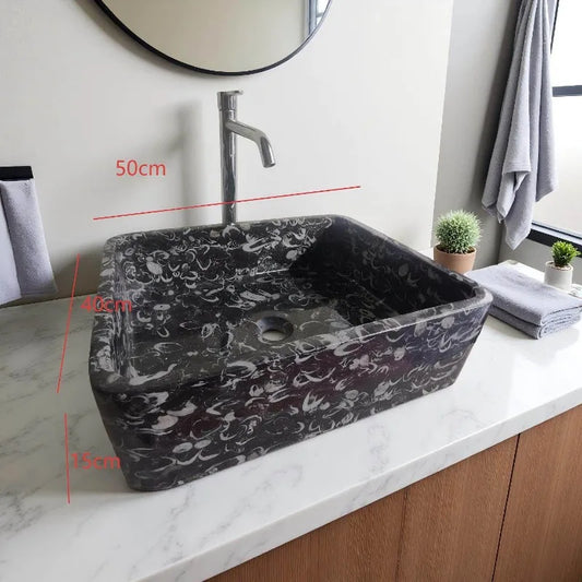 Natural marble sea shell flower basin, black shell wash basin, light luxury stone sink customization