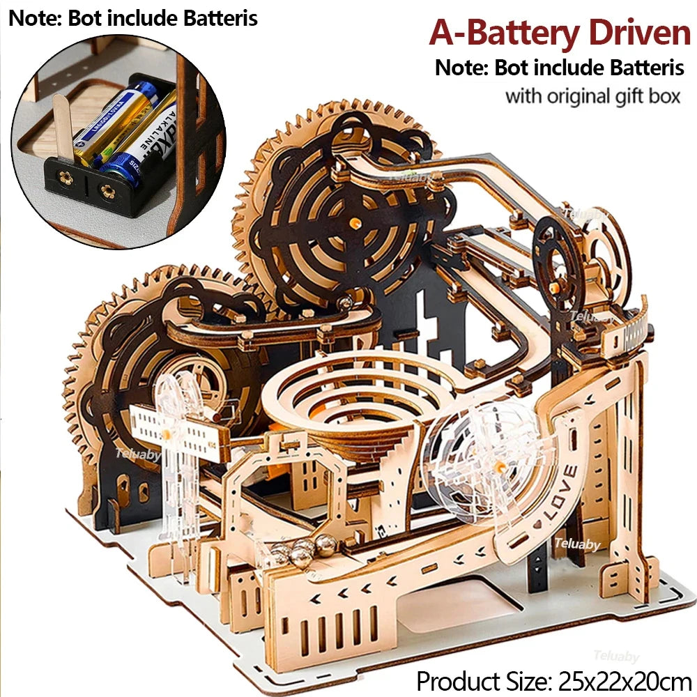 3D Holzpuzzle Murmelbahn Set DIY Aufbau Baukasten STEAM-Engine Lernspielzeug für Erwachsene Kinder Geburtstagsgeschenke