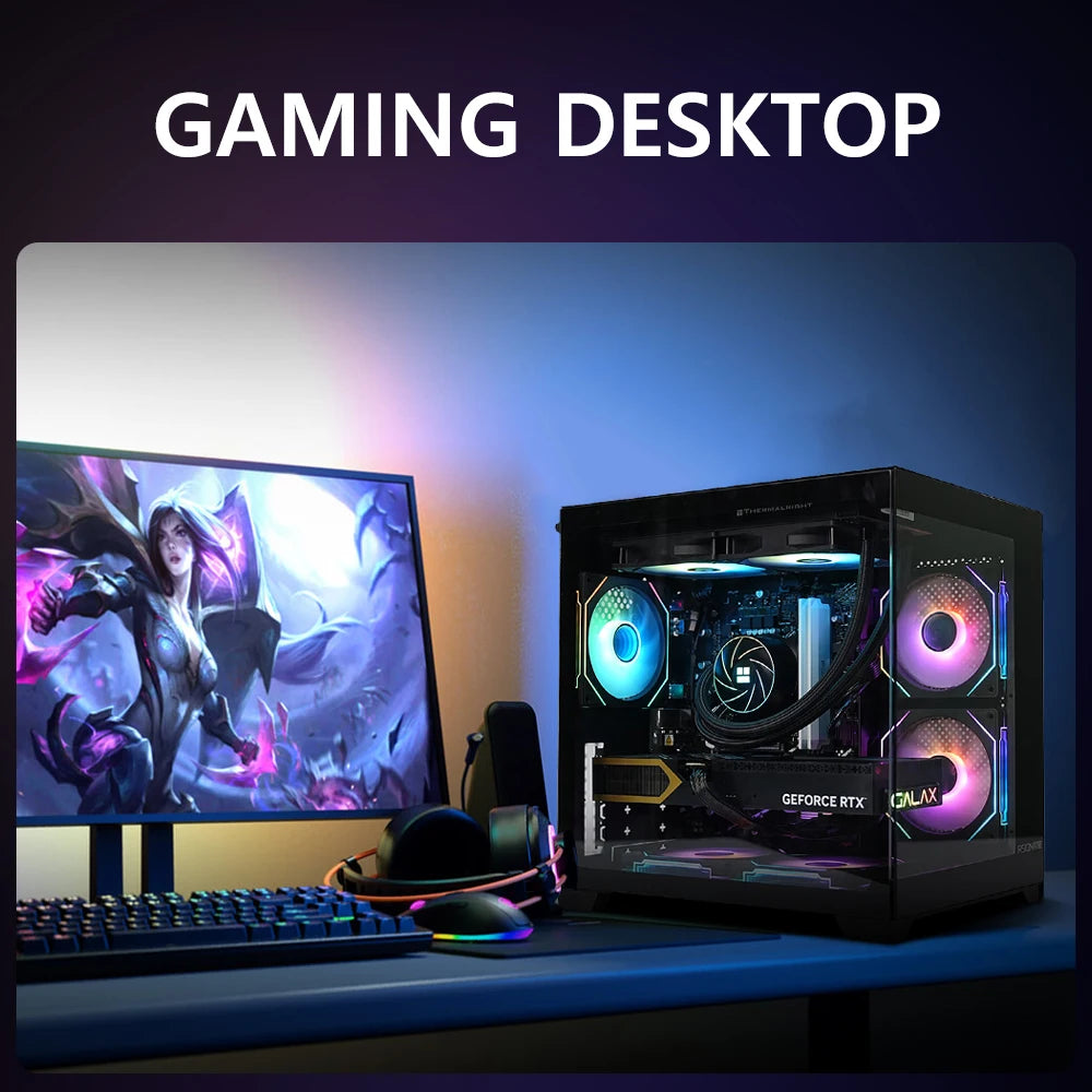 RSION Gaming PC AMD R5 5600 CPU RTX5060 32G RAM 1TB SSD Desktop Game Computer Sea View Room Assembled PC Gamer Full