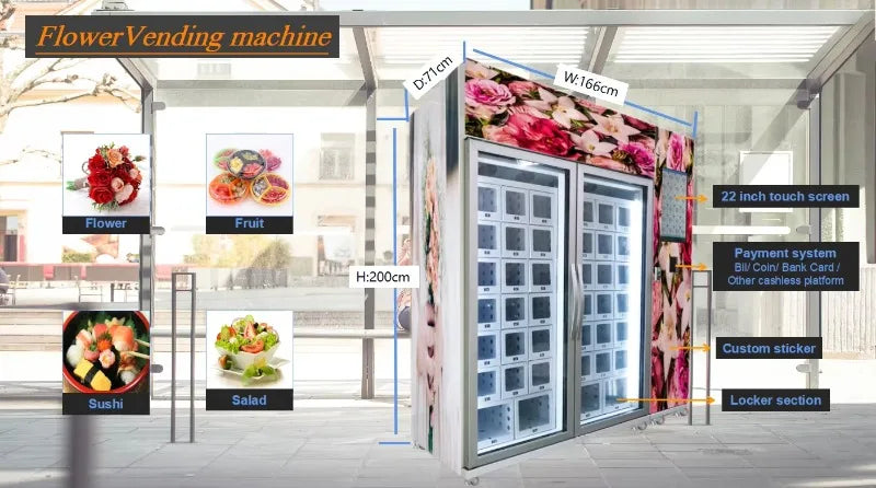 Customized Low-Energy Flower Vending Machine: Refrigerated, Wifi-Connected & Transparent Quality