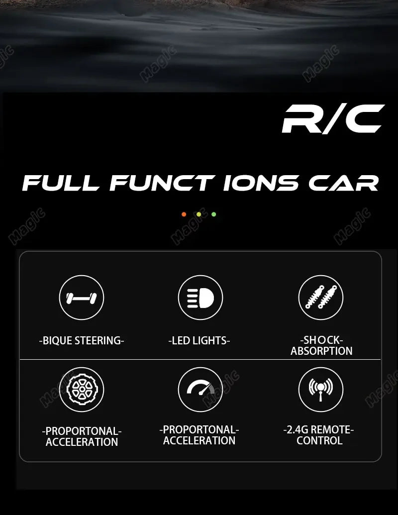 DK087 Voiture RC Tout-terrain 20KM/H 2WD Télécommandée 1:16 Coque Métal Phares LED Voiture Jouet RC pour Cadeaux