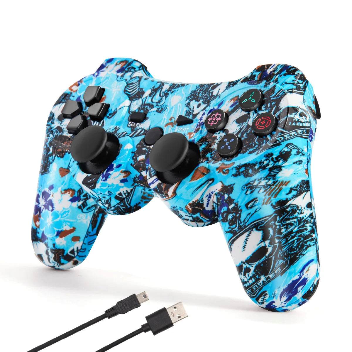 Controller für PS3, Wireless Controller mit Bewegungssensor, Double Virbration, Bluetooth-Fernbedienung für PlayStation 3, Totenkopf