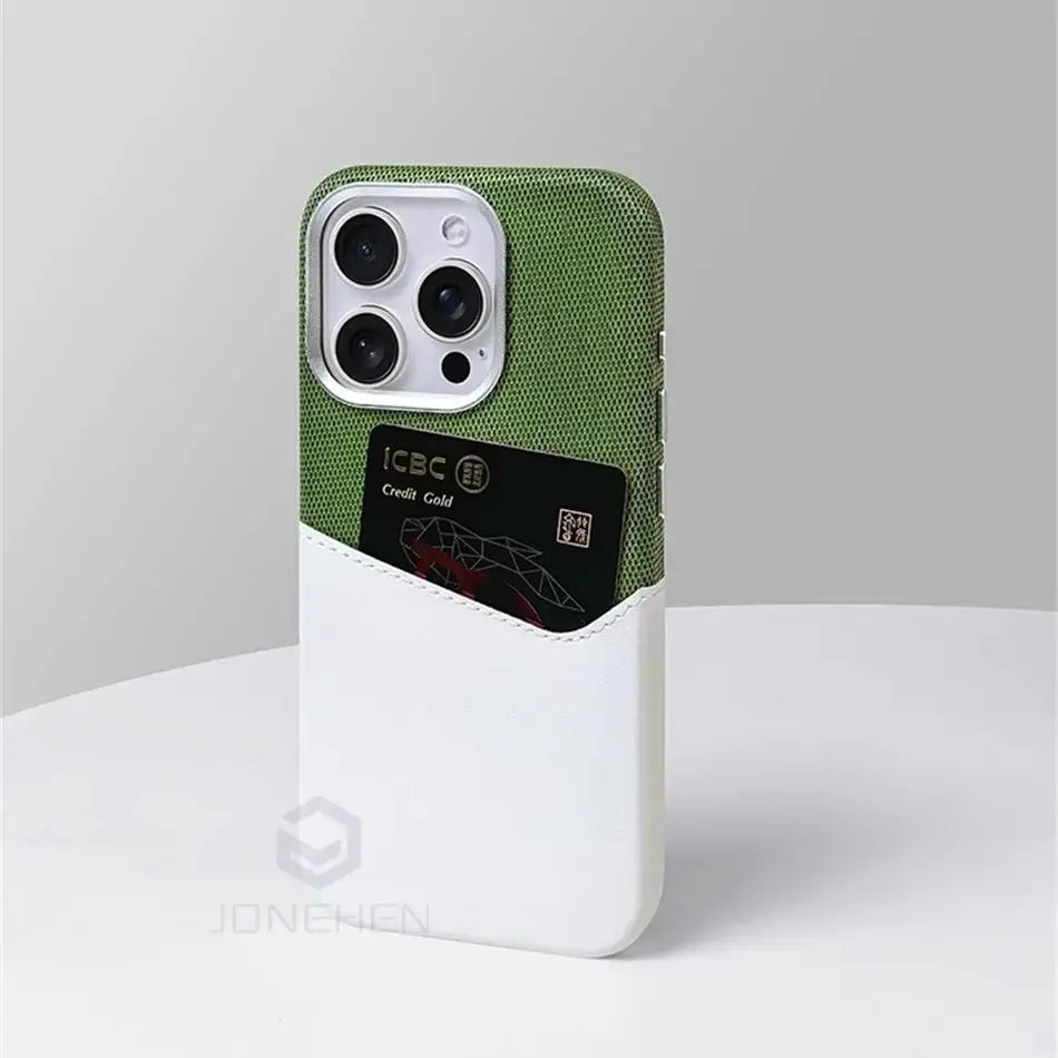 Magsafe Kartenhalter-Lederhülle für iPhone 16 15 13 12 17 Pro Max 14 Plus Tasche Kabelloses Laden Magnetische Abdeckung aus Legierung mit Linsenrahmen