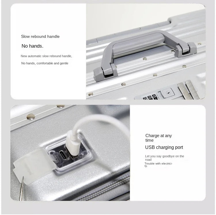 Neuer Koffer Aluminiumrahmen Frontöffnung Laptoptasche Multifunktionale Reisekoffer 20 Zoll Kabinengepäck Rollkoffer