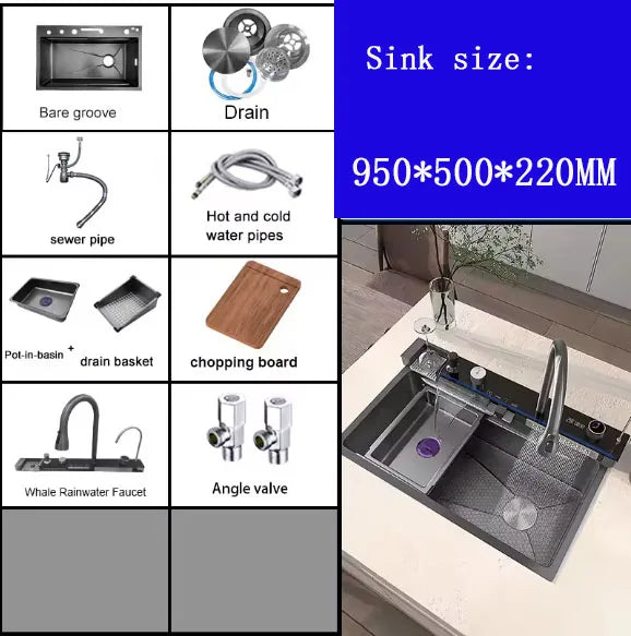 Grand évier de cuisine double intelligent SUS3004 Purification des fruits et légumes Catalyseur d'eau Élimination des résidus de pesticides Appareil ménager