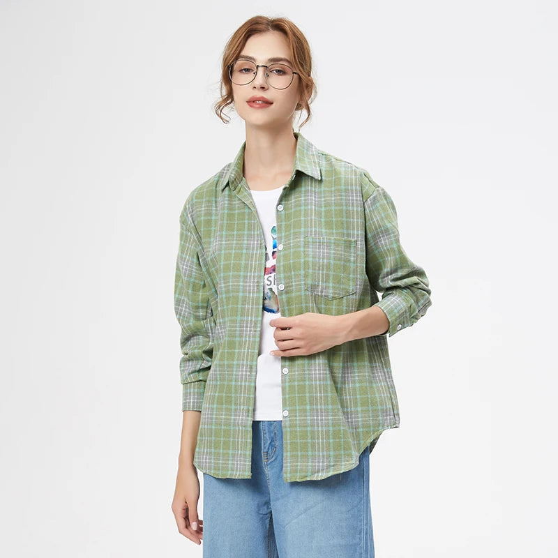 Women's Plaid Shirt 2025 New Ladies Loose Casual Blouse and Tops Fresh College Style Female Long Sleeve Shirts Women Clothes