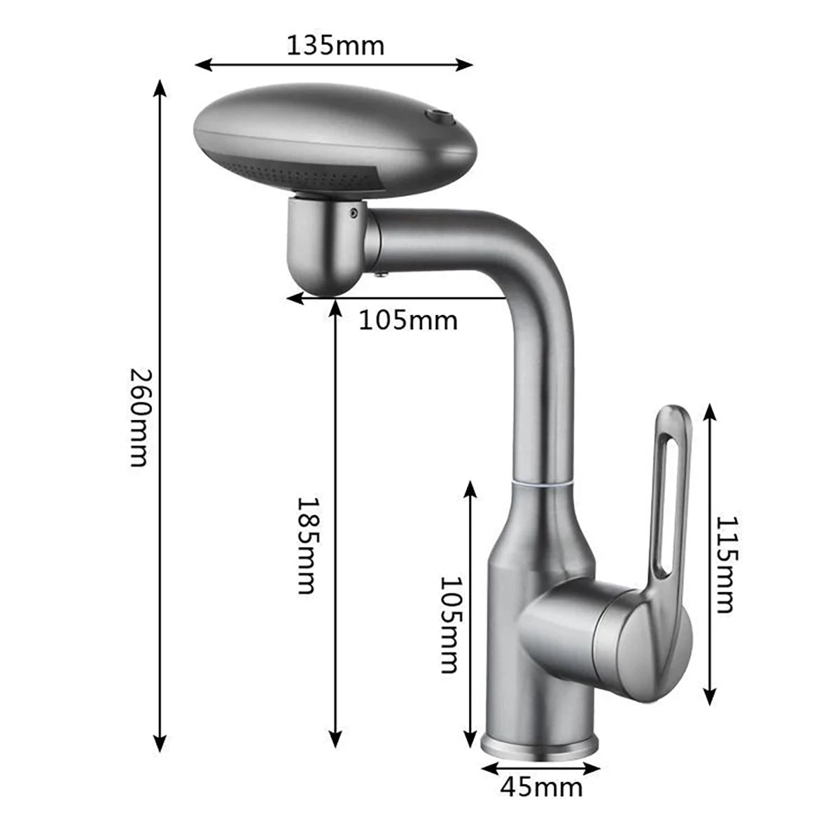 Multifunktionaler Wasserfall-Waschtischarmatur mit 4 Wasserauslassmodi, Sprüharmatur 360° drehbar, Warm-Kaltwasser-Spültischarmatur für das Badezimmer