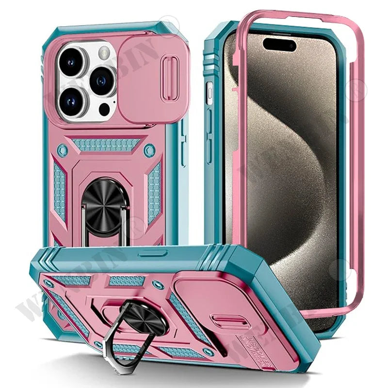 Étui robuste avec support rotatif à 360° pour iPhone 17, 16, 16e, 15, 14, 13, 12, 11 Pro Max Plus Mini, XS, XR, 8 Plus, 8, 7 SE
