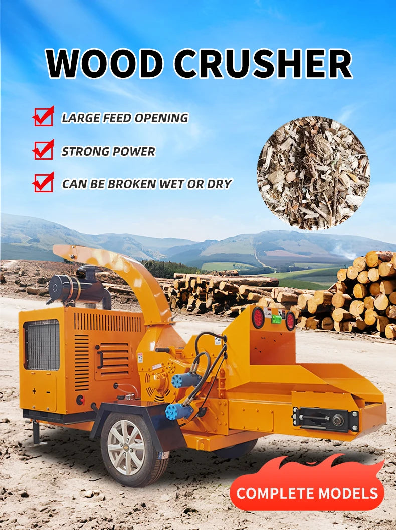 Broyeur de bois à moteur diesel Euro 5 à roues pour l'industrie agricole avec boîtes à outils, vente directe d'usine