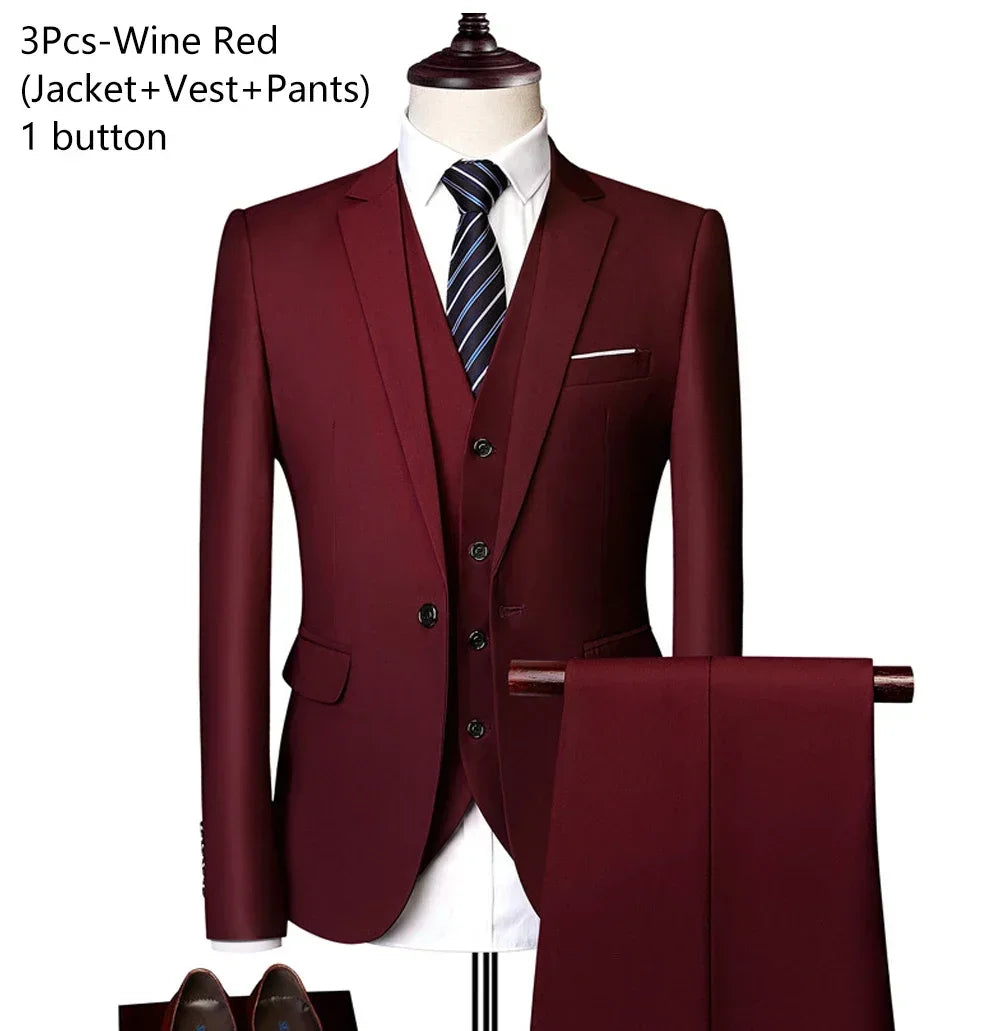 Suits For Men 3 Pieces Set Elegant Wedding  Fashion Classic Full Jackets Vest Pants Blazers Outfit 2025 Formal Costume