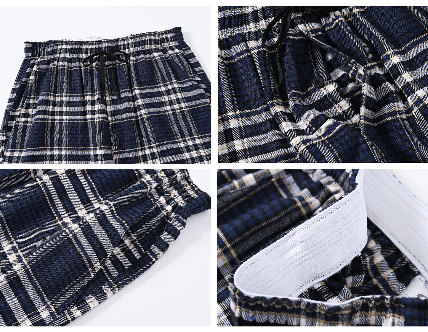 Pyjama Homme 3 Pièces Coton Carreaux, Pantalon de Pyjama Long Carreaux avec Taille Élastique pour Homme