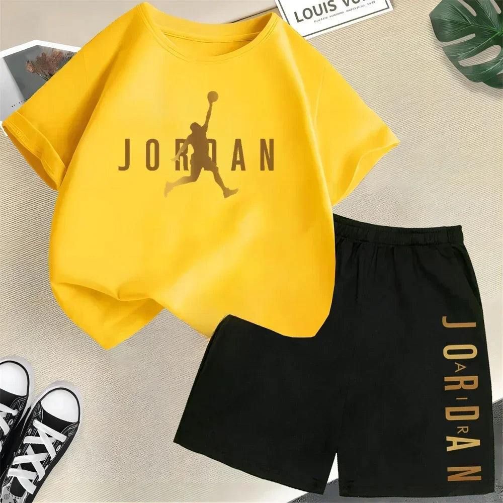Sommer Kurzarm Kinder Set Slam Dunk Master Muster Print Sport T-Shirt + Shorts 2-teiliges Set Kinder Jungen Mädchen Mode Trainingsanzug