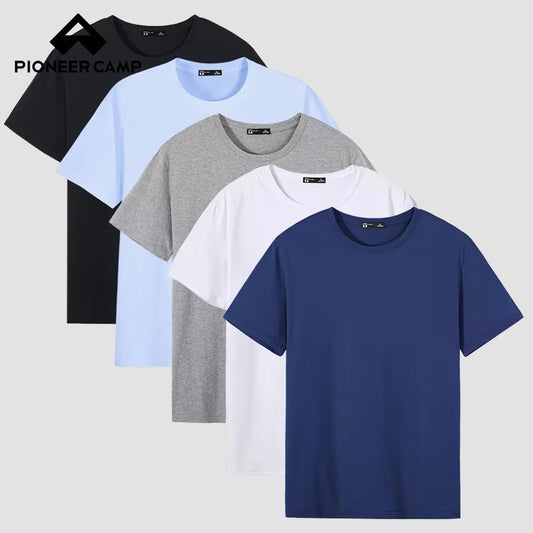 Pioneer Camp 5pcs Simple T-shirt Men Solid 100% Cotton T Shirts Men's New Arrival Short Sleeve Men T-shirt Simple Daily Casual