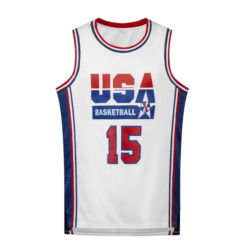 Maillot de basketball respirant pour homme, col rond, sans manches, uniforme d'entraînement pour garçons, t-shirt d'équipe, nouveau design, hauts USA
