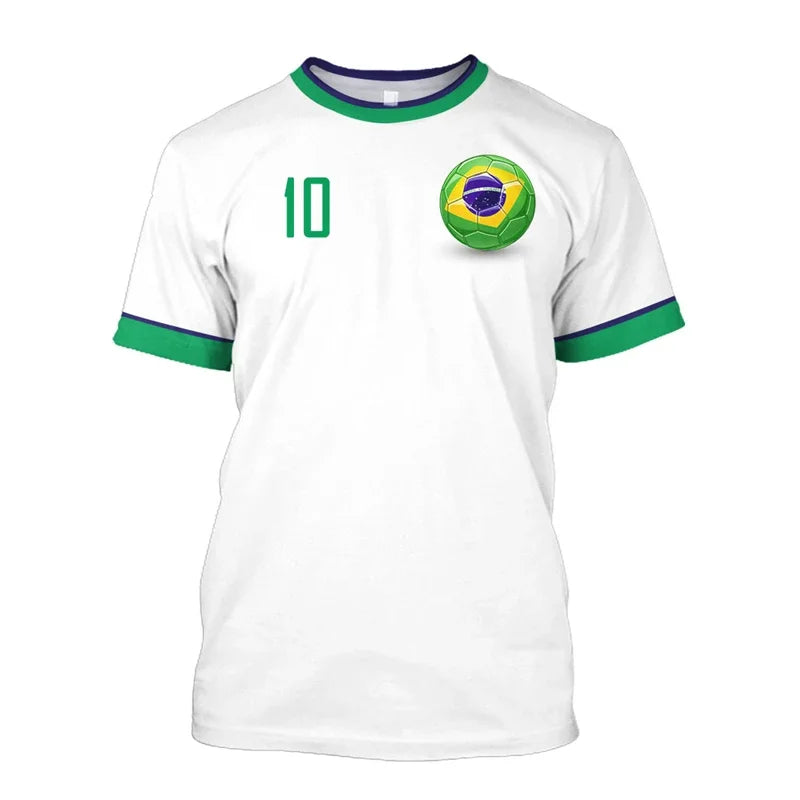 T-shirts de football simples du Brésil, mode estivale, manches courtes, T-shirts imprimés 3D du drapeau brésilien, hauts de sport décontractés, vêtements pour hommes