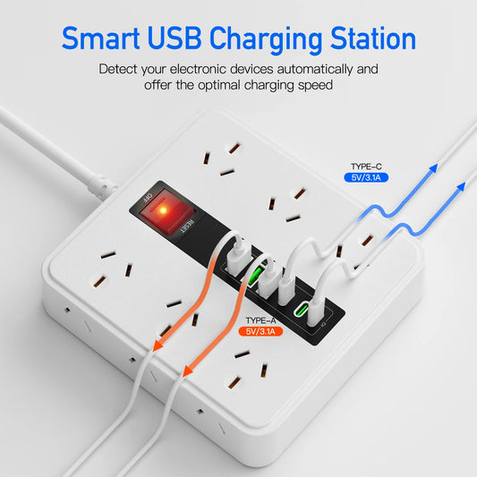 18 in 1 Desktop Power Board with 3 USB-A and 3 Type-C, Mulit plug Sockets Widely Outlets, 1.8M Extension Cord for Australia NZ