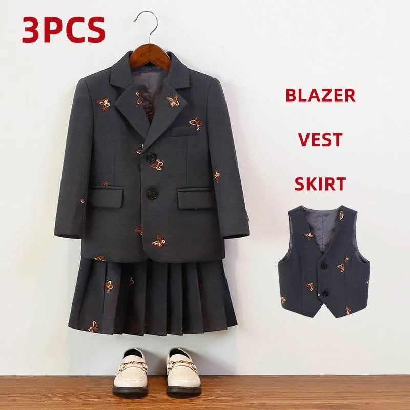 Herbst Winter Kinder Festanzug Für Jungen Schmetterling Stickerei College Jungen Anzug Kinder Mädchen Moderationsauftritt Kleider