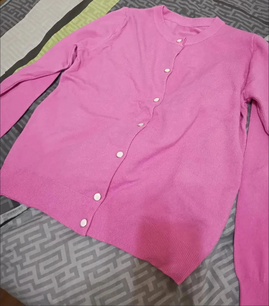 Spring Fall Slim Knit Cardigans Jacket Women Casual Korean Sweater Coats O-neck Knitwear Gilet Basic Single Breasted Malhas Tops