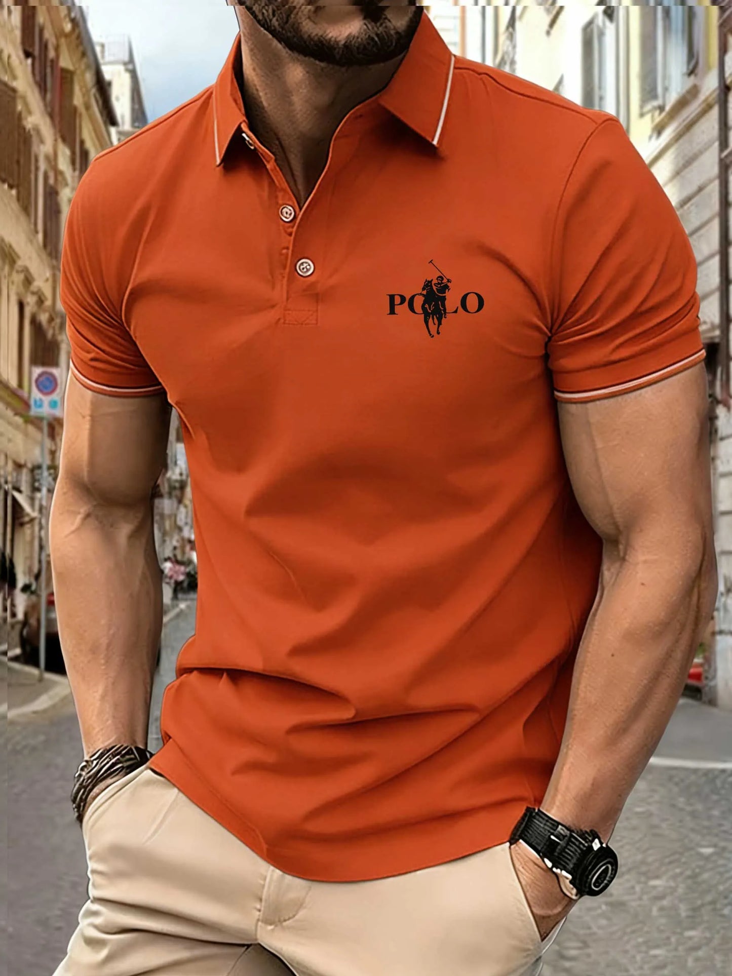 T-shirt de sport décontracté pour homme – T-shirt de course pour la gym – T-shirt polo élastique à manches courtes avec revers – Haut ajusté pour homme