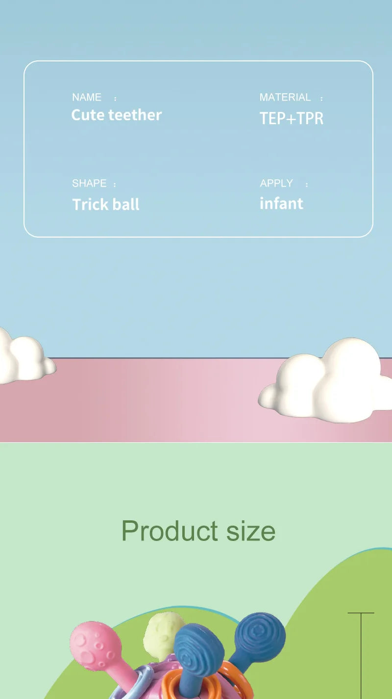 Jouets Bébé 0-12 Mois Hochet Balle Rotative Jouet d'Activité à Saisir Jouet de Développement Bébé Anneau de Dentition en Silicone Jouets Sensoriels Bébé pour Bébés