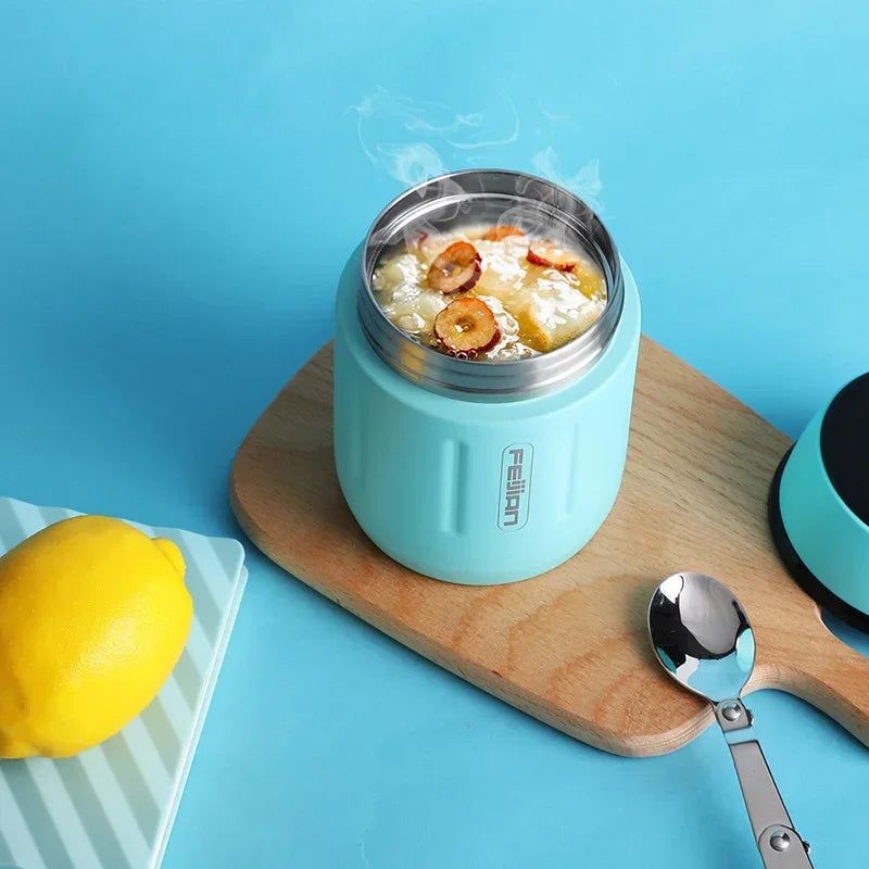 FEIJIAN 500ml Tragbare Vakuumflasche Essen Thermoskanne 316 Edelstahl Einfache Vakuumisolierte Lebensmittelbox mit Löffel Kinder Lunchbox