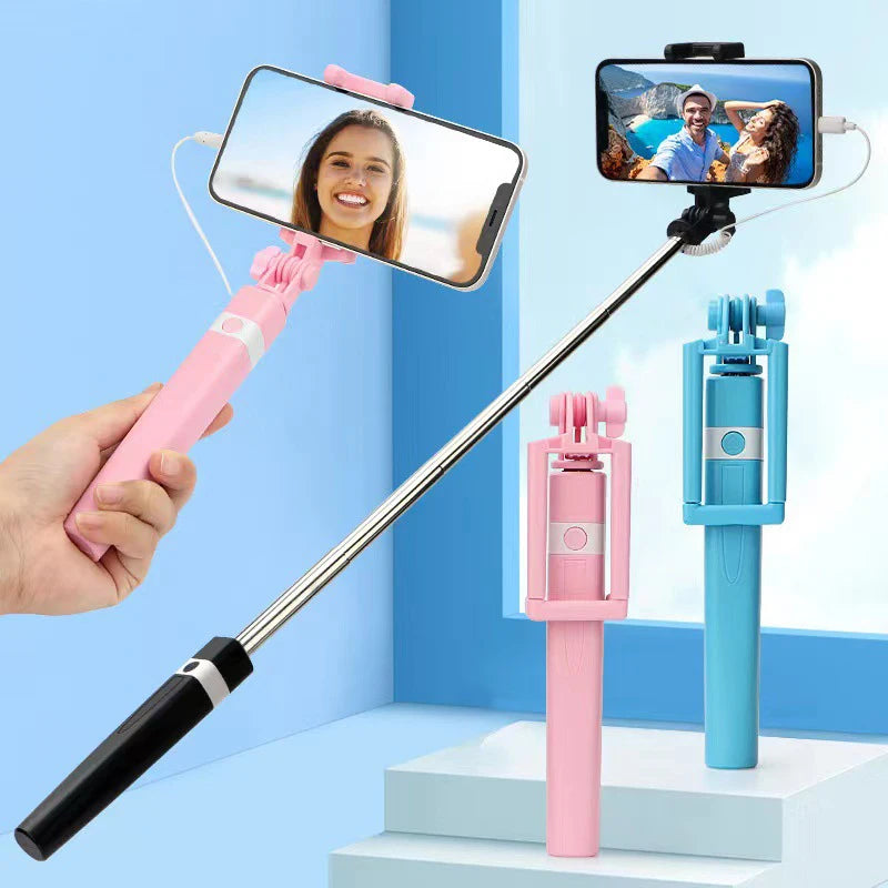 New Wire Controlled Selfie Stick Pink/Blue/Black Suitable for Type-C Plug Shrinkage 18cm Stretch 74cm Mini Portable Selfie Stick