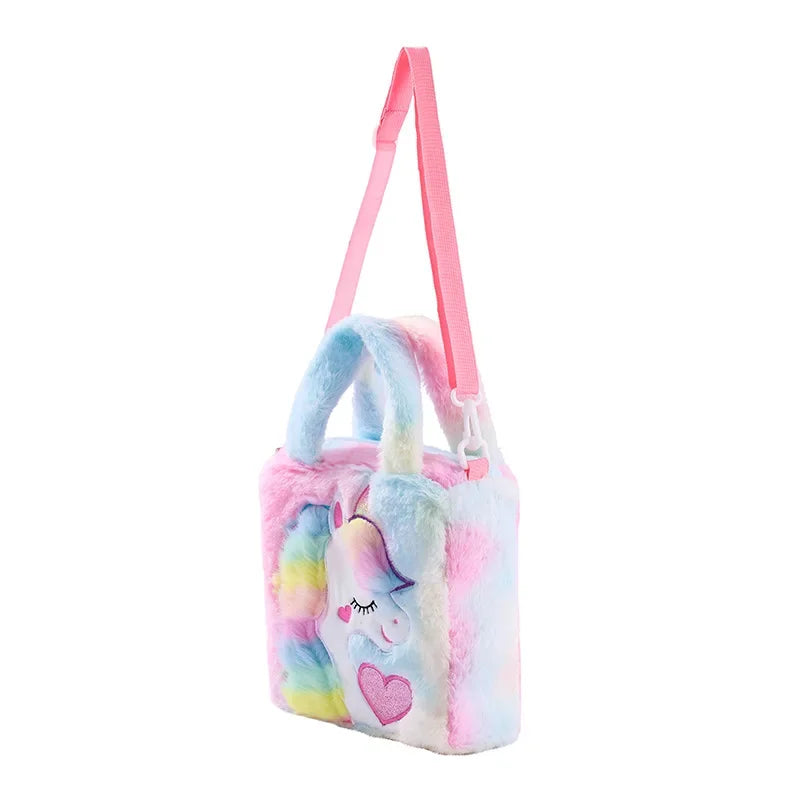 Sacs pour enfants Sacs à bandoulière Sac à bandoulière en peluche brodé dessin animé Sac à main mignon pour fille Sac à bandoulière licorne pour fille Spot