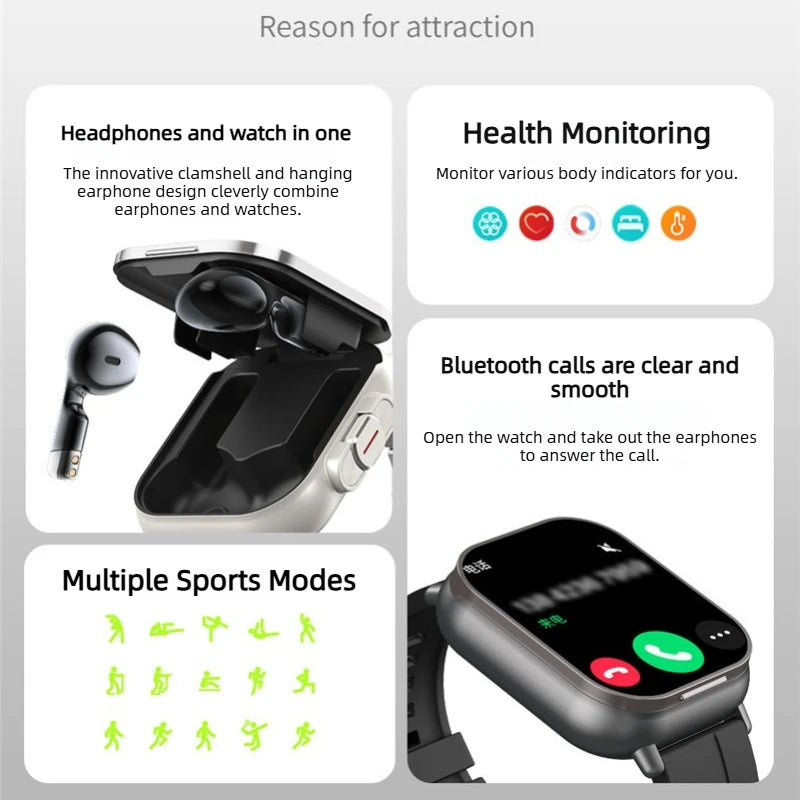 Montre Intelligente 2026 D8 Pro avec Écran 2,01 pouces, Écouteurs sans Fil, Fréquence Cardiaque, Pression Artérielle, Oxygène Sanguin et Assistant Sportif