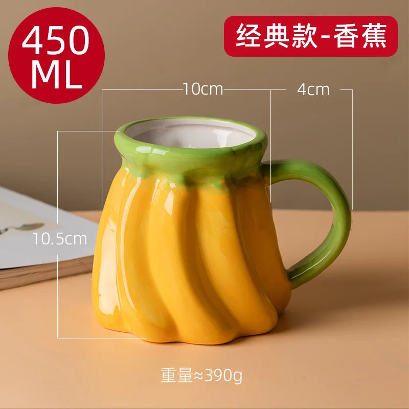 Dreidimensionale Frucht-Porzellan-Kaffeetasse Große Kapazität Apfel-Erdbeer-Tasse Zuhause Nachmittagstee Dessert Tee Tasse Paar Tasse