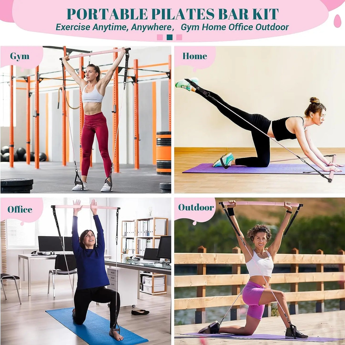 Kit de barre Pilates avec bandes de résistance Barre de yoga multifonctionnelle Kit de barre de résistance portable pour la maison pour des entraînements complets du corps