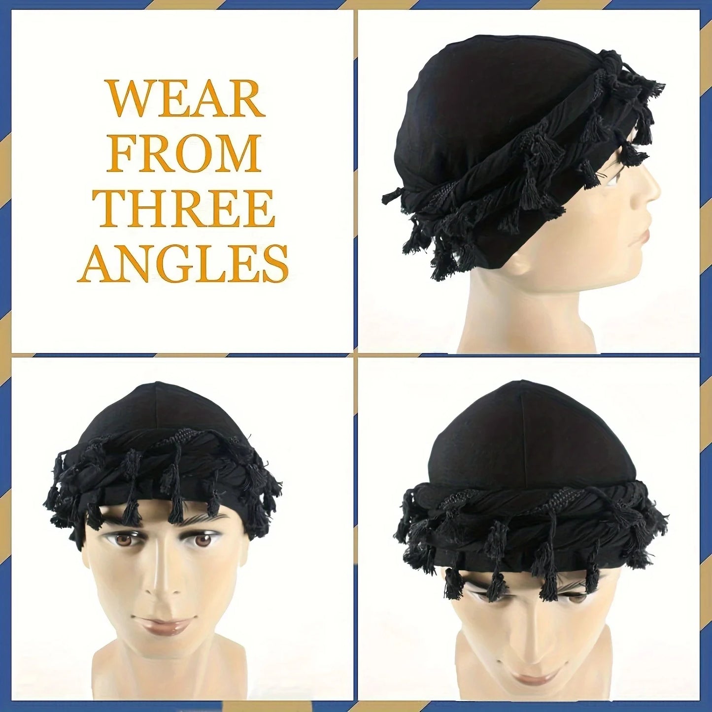 Foulards à enrouler style "Twist" (turban) Durag avec pompon pour hommes - Noir, gris - Foulard turban à nouer - Accessoire cheveux pour garçons, collection 2026