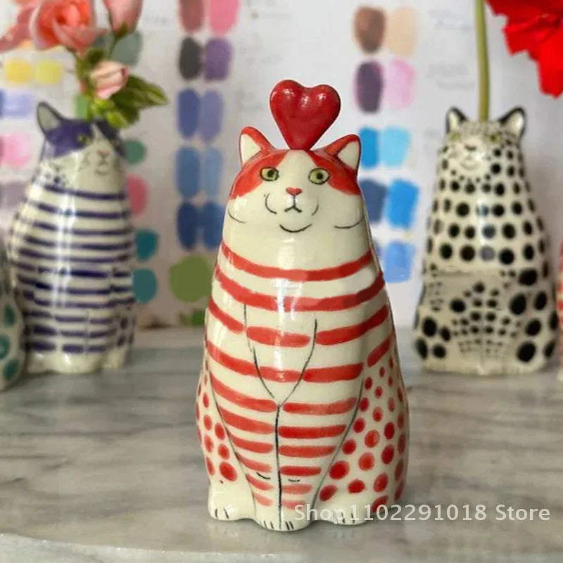 Vase | Harzkatzenvase mit Tupfen für Katzenliebhaber