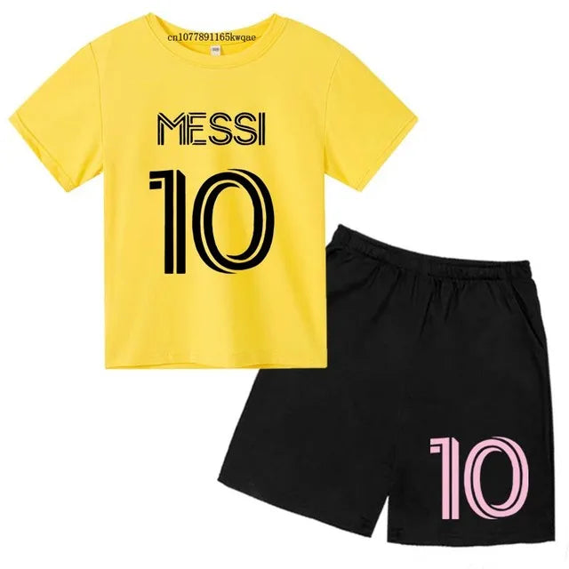 Maillot de football numéro 10 pour Garçons Filles de 3 à 12 ans, Ensemble décontracté T-shirt Manches Courtes + Short, Marque Tendance, Vêtements d'Été de Sport