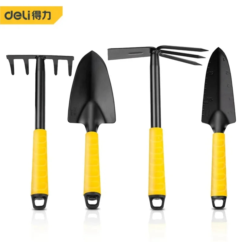 Ensembles d'outils de jardinage Deli, pelle, houe, râteau 1/3/4 pièces avec poignée revêtue de PP, outils de jardinage pour pelouse, ferme, transplantation, bonsaï