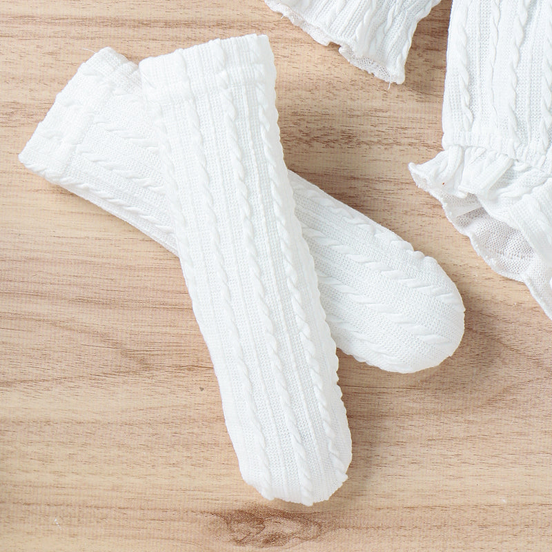 Ensemble 3 pièces printemps automne pour bébés filles, barboteuse à manches longues boutonnée avec volants + chaussettes + bandeau