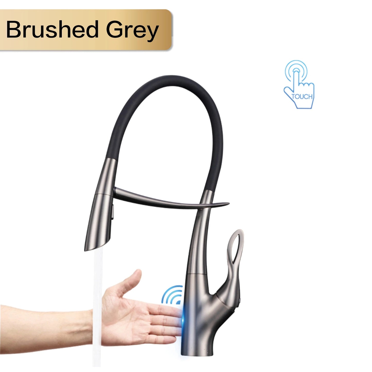 Luxury gun gray brass kitchen faucet with intelligent touch design Single handle hot and cold water magnetic suction sink faucet