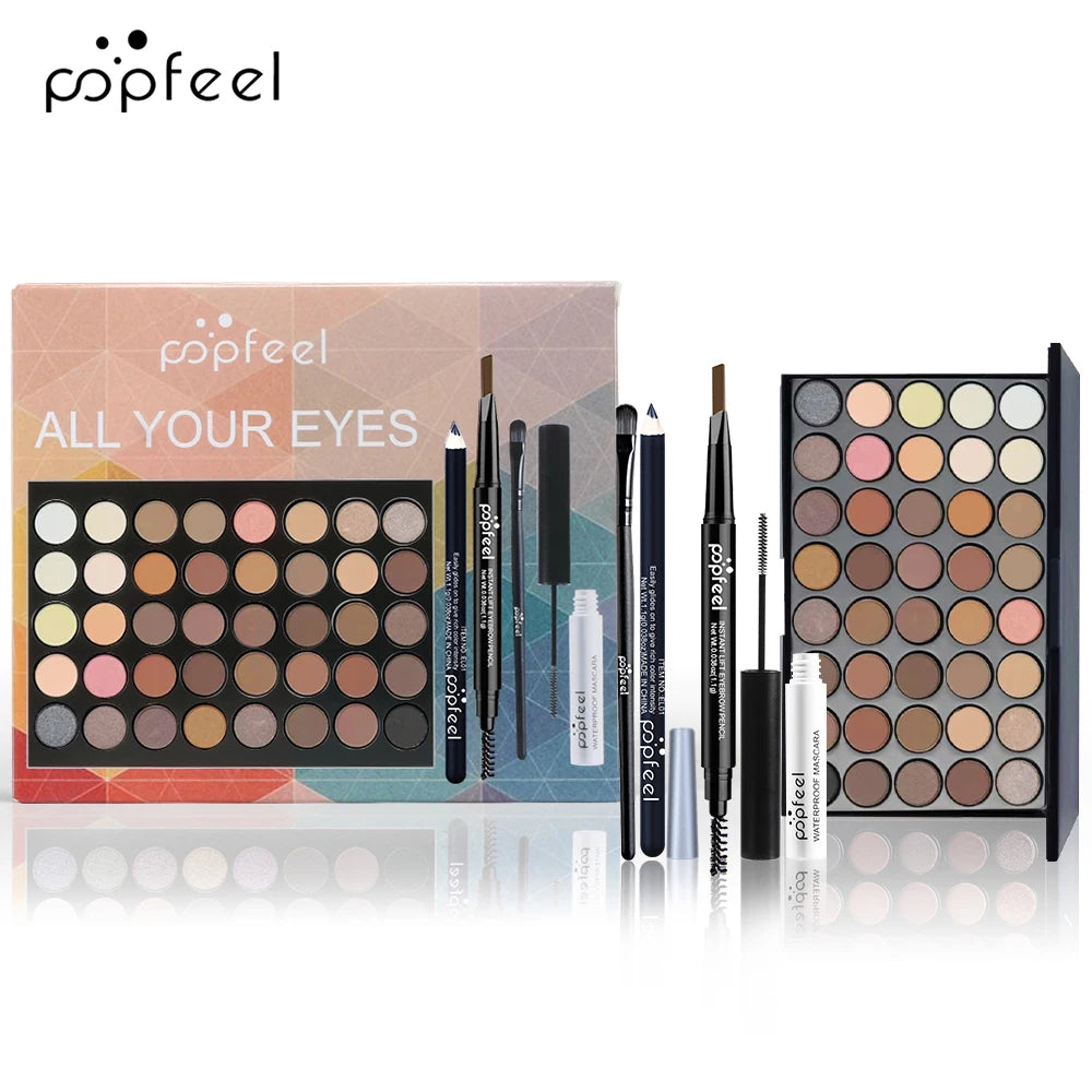 POPFEEL Coffret Maquillage Yeux, Palette Fards à Paupières, Eyeliner, Mascara, Crayon à Sourcils, Trousse à Outils Maquillage, Cadeaux Pour Femmes