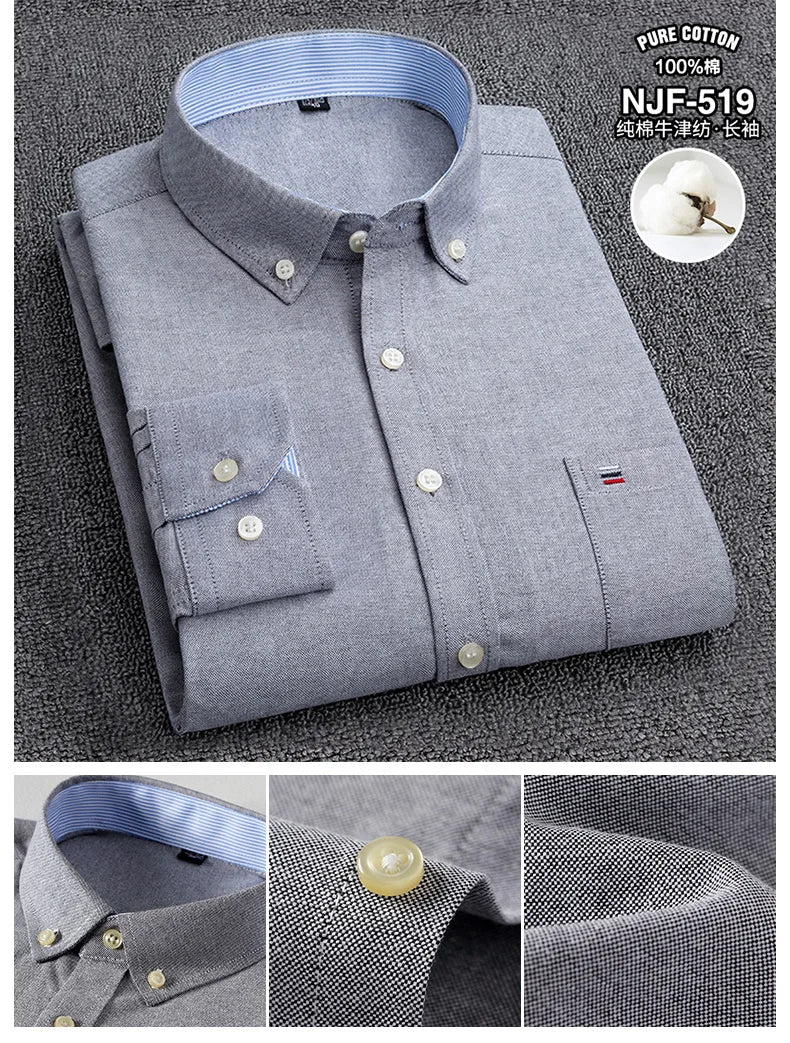 100-220 catties Plus Size Men's Shirt 100% Cotton Long Sleeve Business Casual All Oxford Spinning Plus Size Plaid Shirt