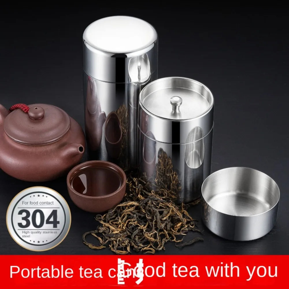 Hiqh Quality Stainless Steel Tea Tin 400ml/550ml Moisture-proof Tea Jar Large Capacity Sealed Tea Can for Home&Travel