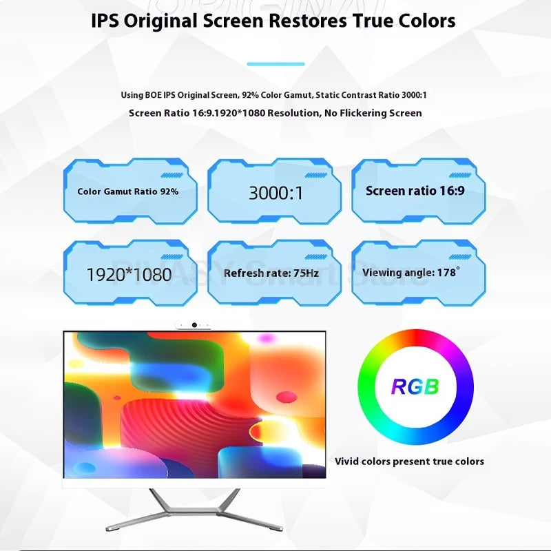 23.8 Inch New Ultra-Thin All-in-One Desktop PC FHD IPS 1920*1080 75Hz Convenient Support Wall-Mountable tv for Home Business